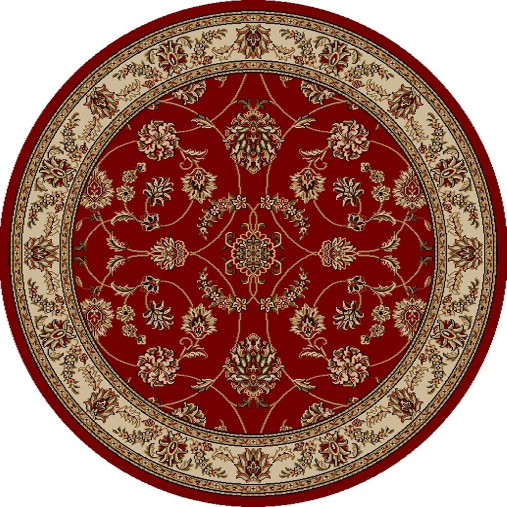 Red and Beige Round 8' Synthetic Oriental Area Rug