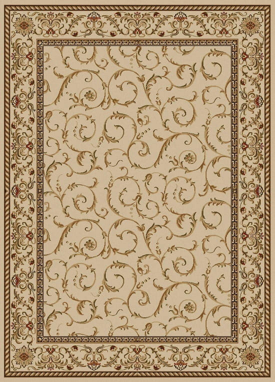 Ivory and Beige Synthetic Traditional Round Area Rug