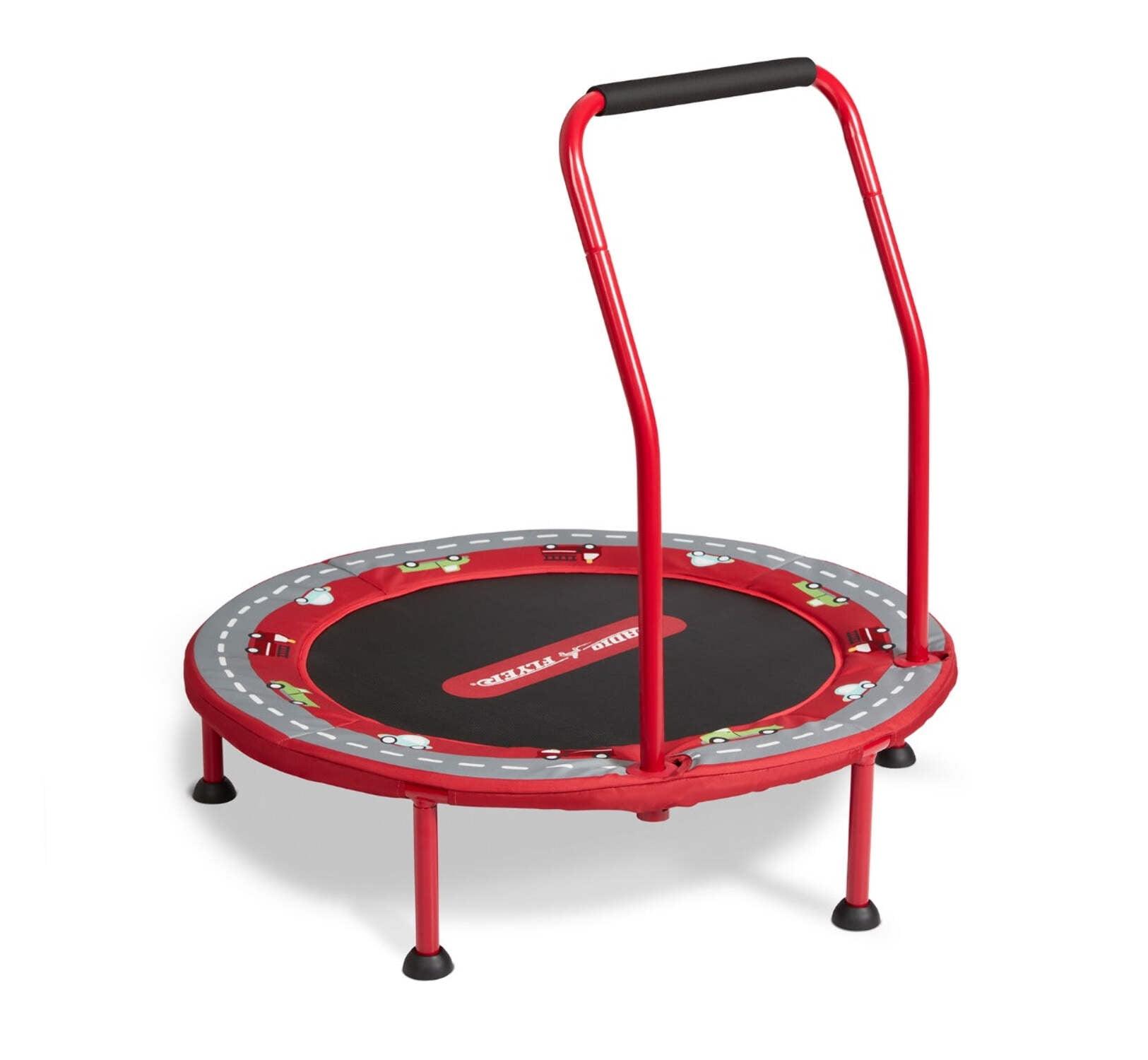 Red Round Kids' Trampoline with Handle and Play Mat