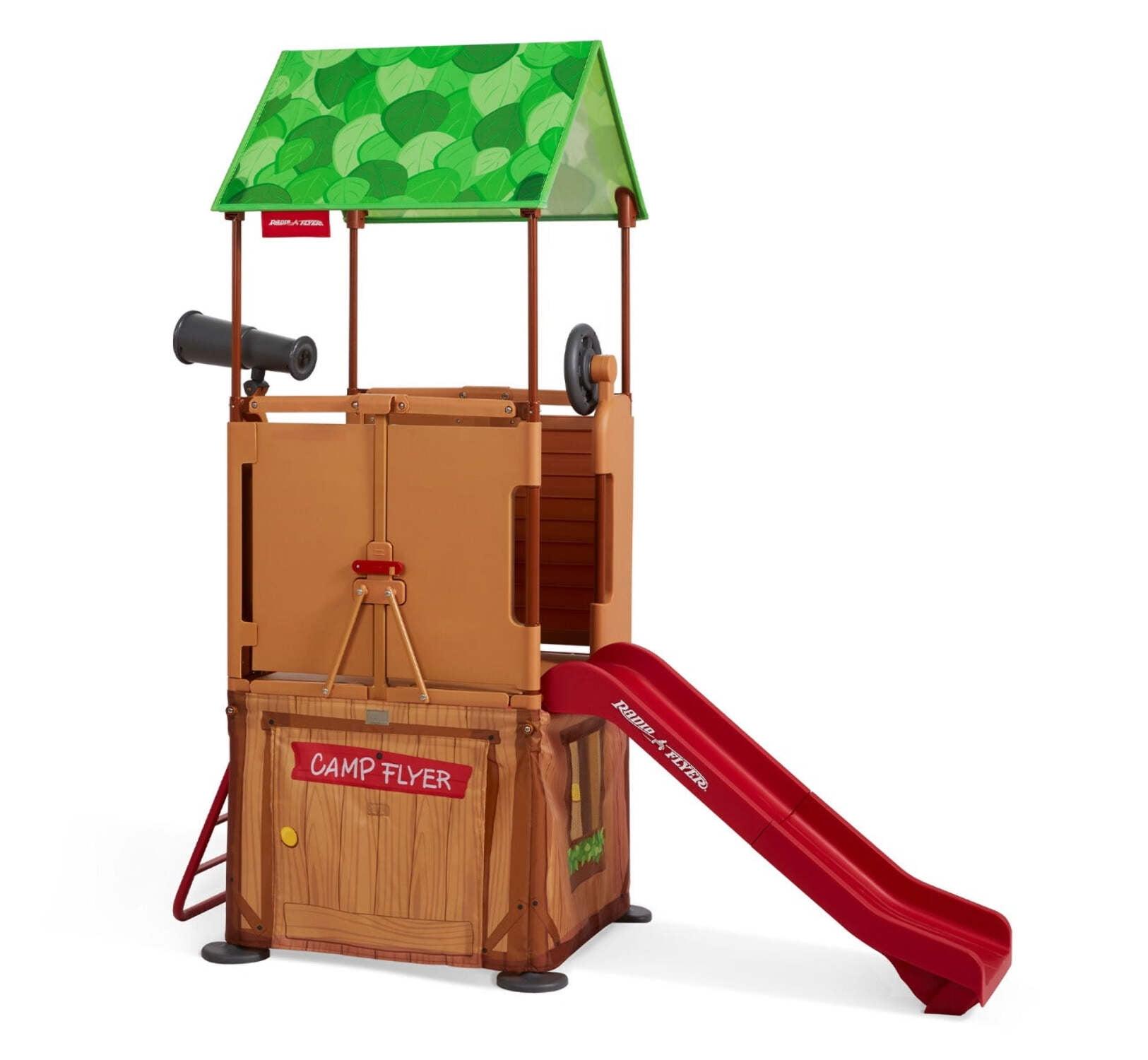 Foldable Treetop Tower Playhouse with Slide and Telescope