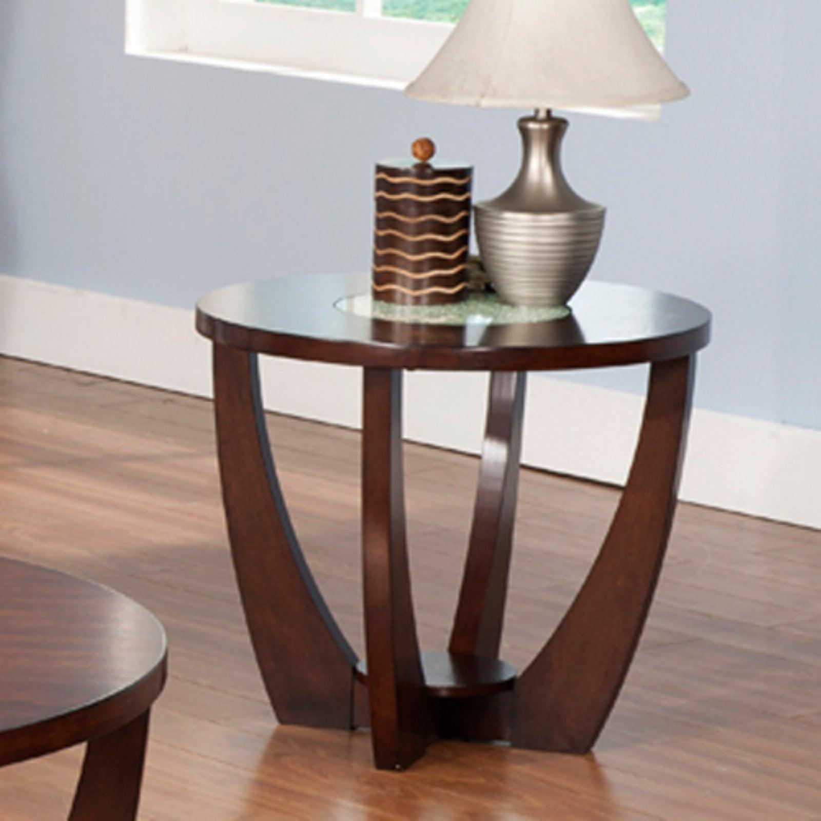 26'' Modern Cherry Wood Round End Table with Glass Inlay