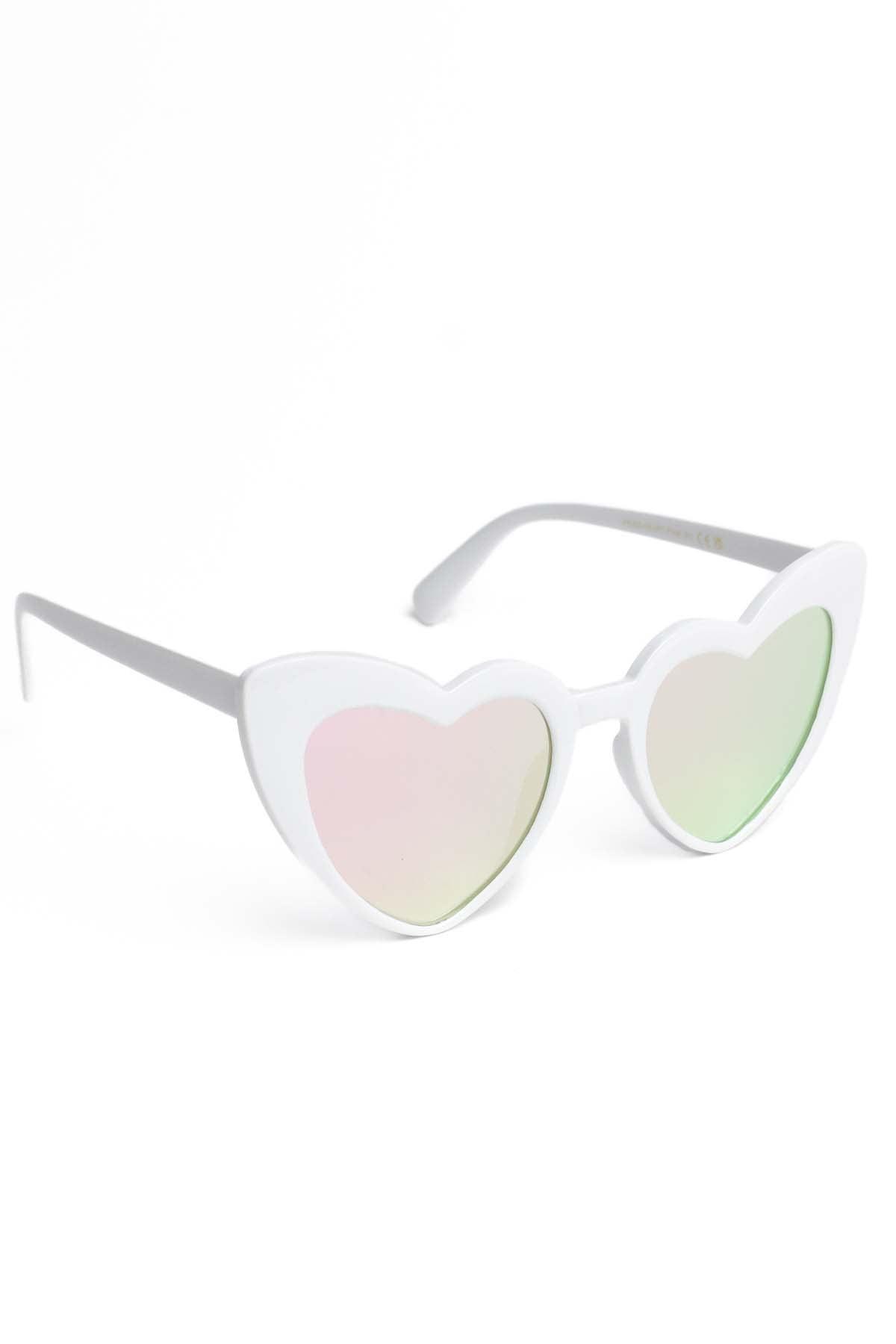 White Heart-Shaped Plastic Sunglasses for Adults