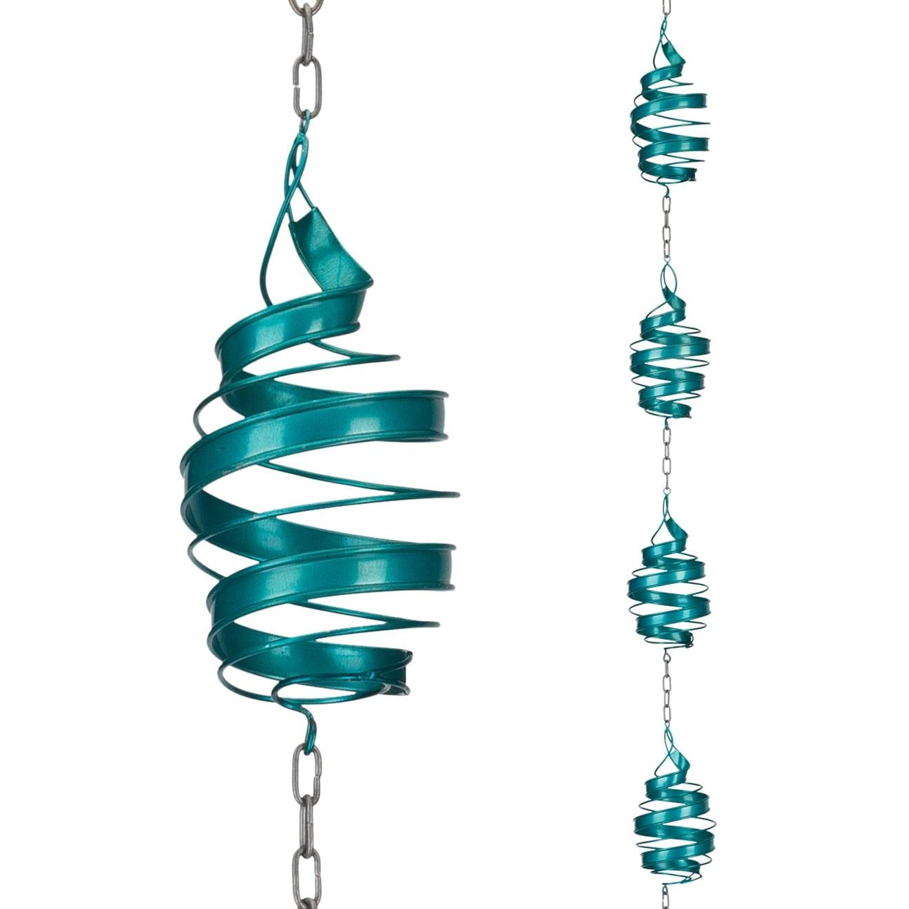 Teal Swirl Steel 110" Rain Chain