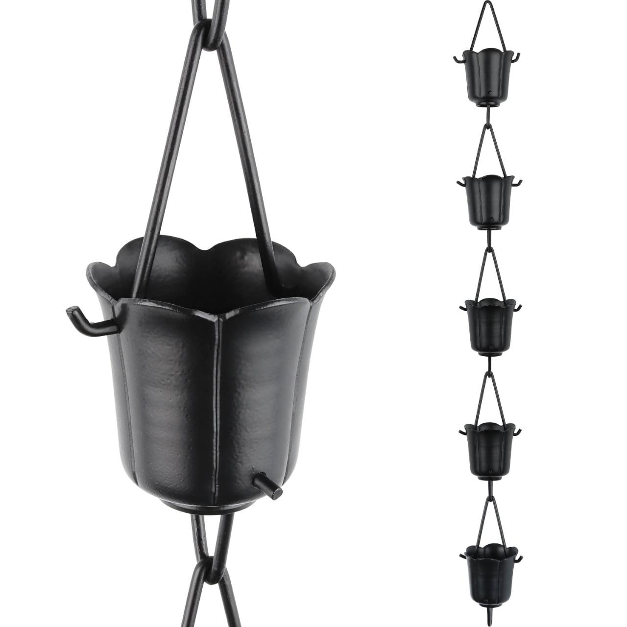 8.5 ft Black Aluminum Tulip Rain Chain Water Diverter