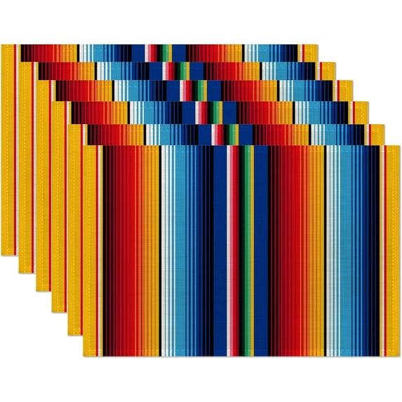 Rainbow Colorful Stripe Mexican Placemats Set of 6,Ethnic Mexican,Waterproof Non-Slip Washable Table Mats Set for Kitchen Dining Holiday Party Wedding Decor 12x18 Inch