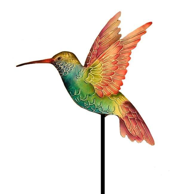 Handcrafted Multicolor Metal Hummingbird Garden Stake