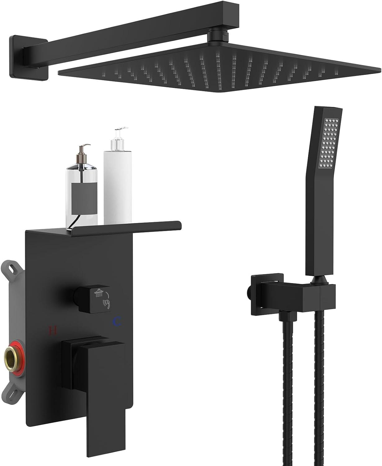 Matte Black Square Dual Rain Shower System with Handheld