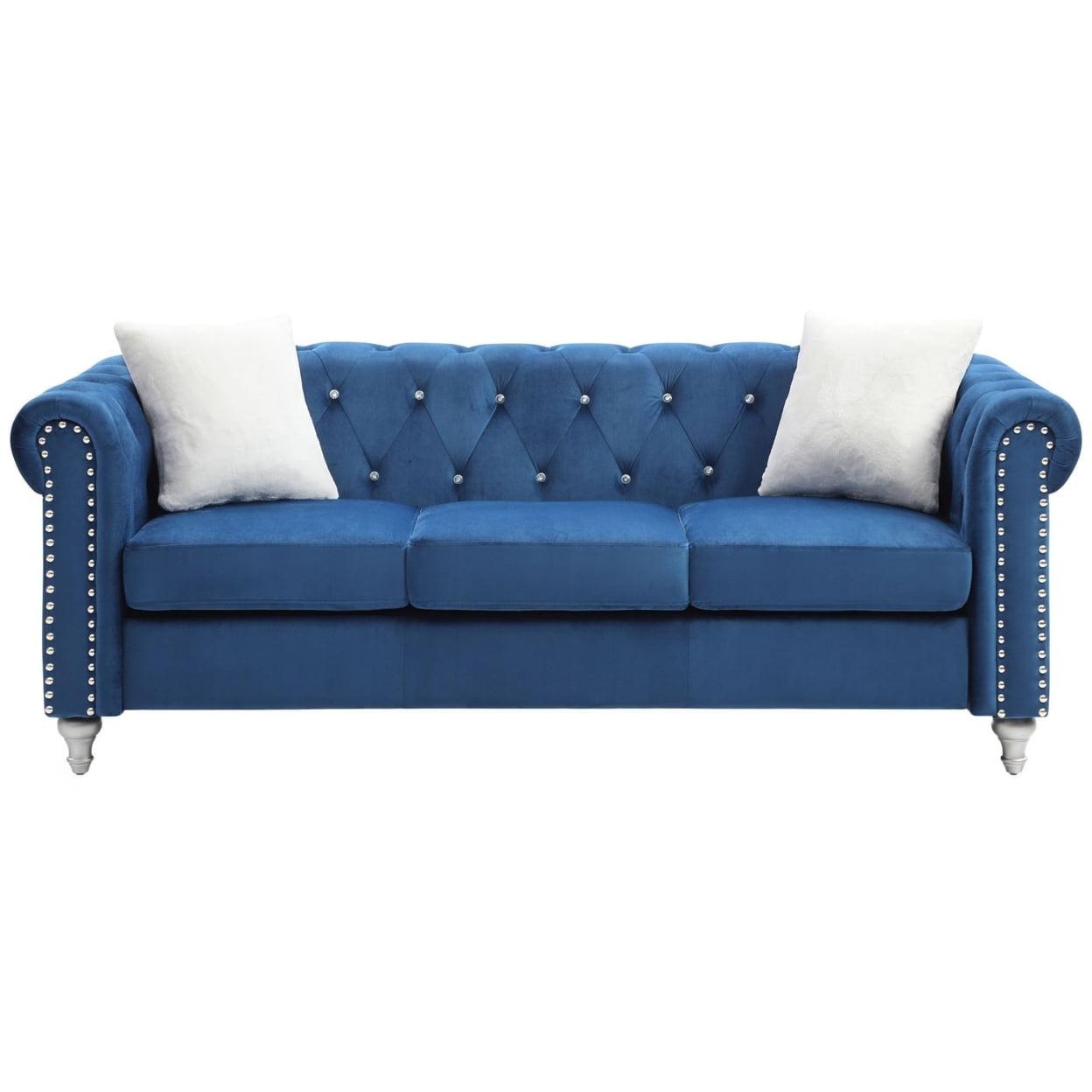 Raisa 83" Navy Blue Velvet Tufted Chesterfield Sofa