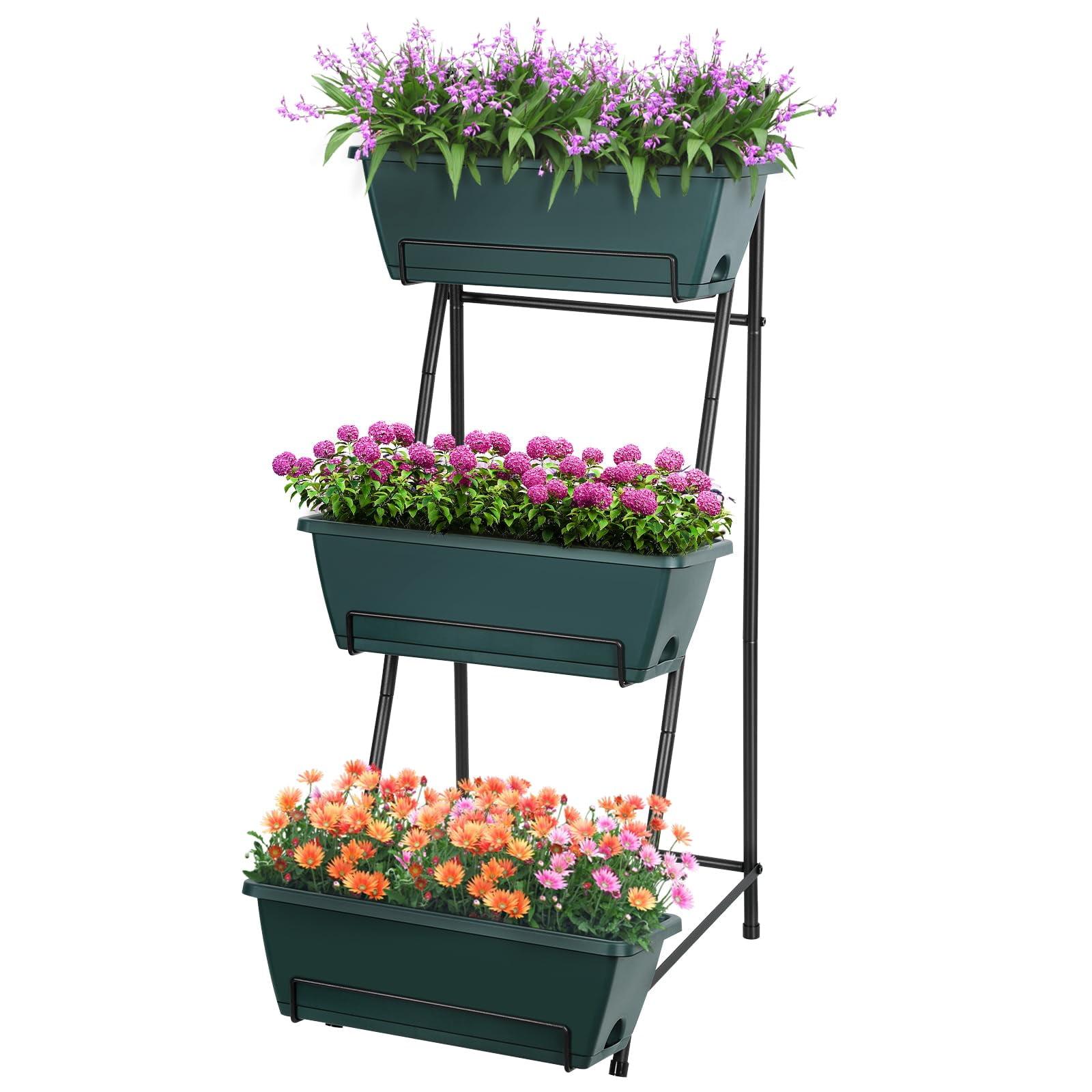 Green 3-Tier Vertical Garden Planter with Metal Frame