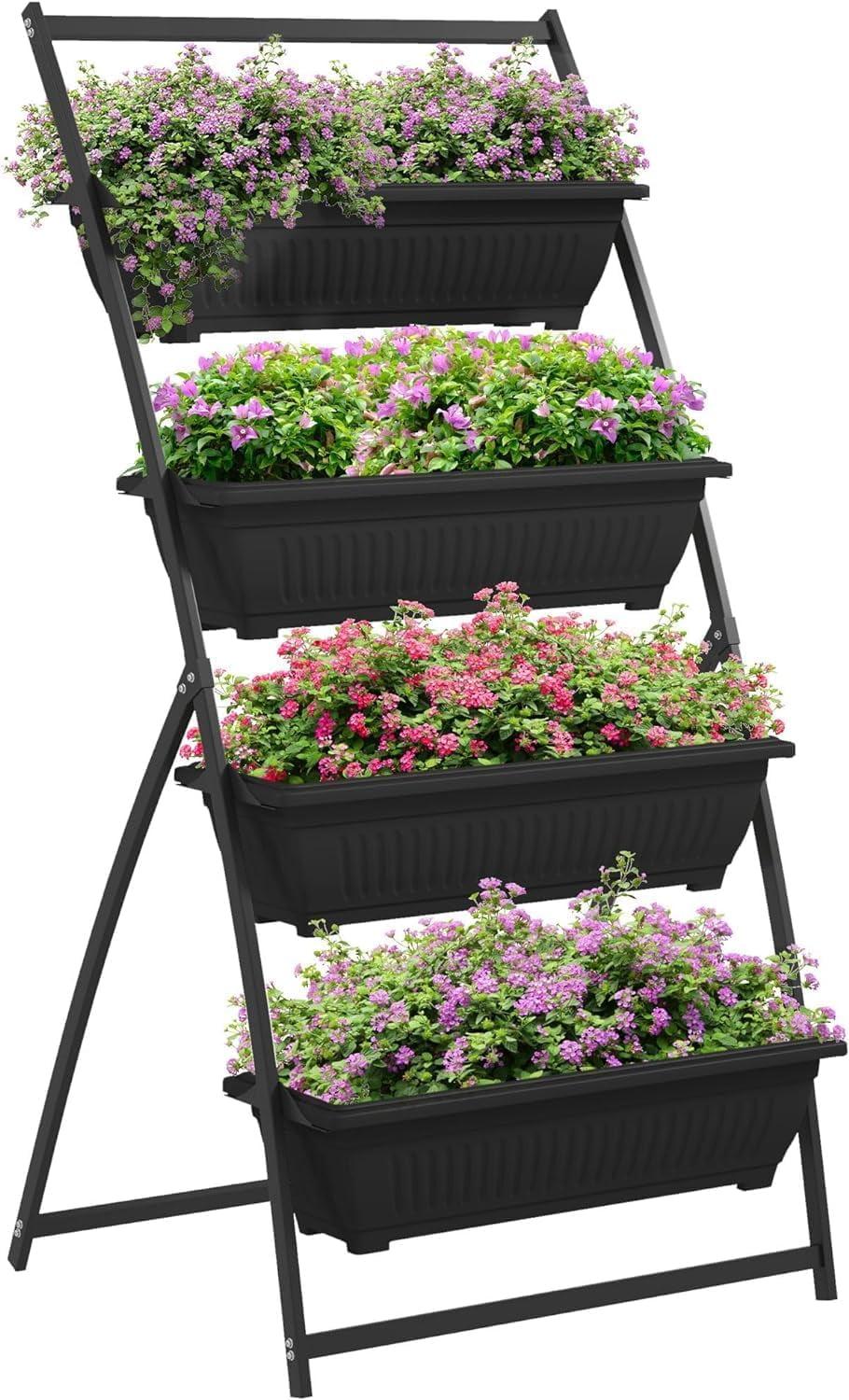 Black 4-Tier Vertical Self-Draining Garden Planter Set