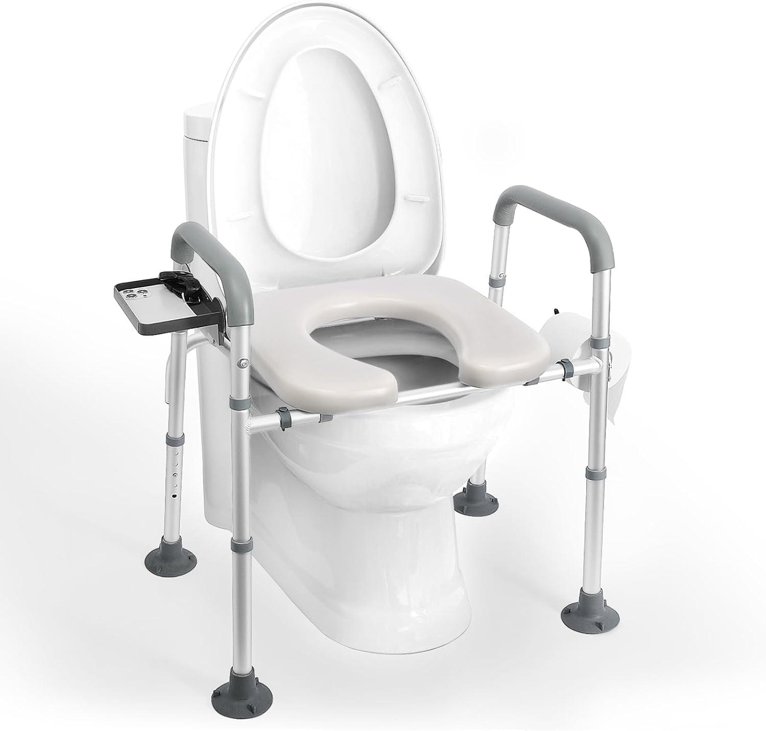 Towallmark Raised Toilet Seat, 350LB Stand Alone Homecare Commode Bathroom Assist Frame for Elderly, Handicapped, Disabled, Adjustable Height, Padded Seat