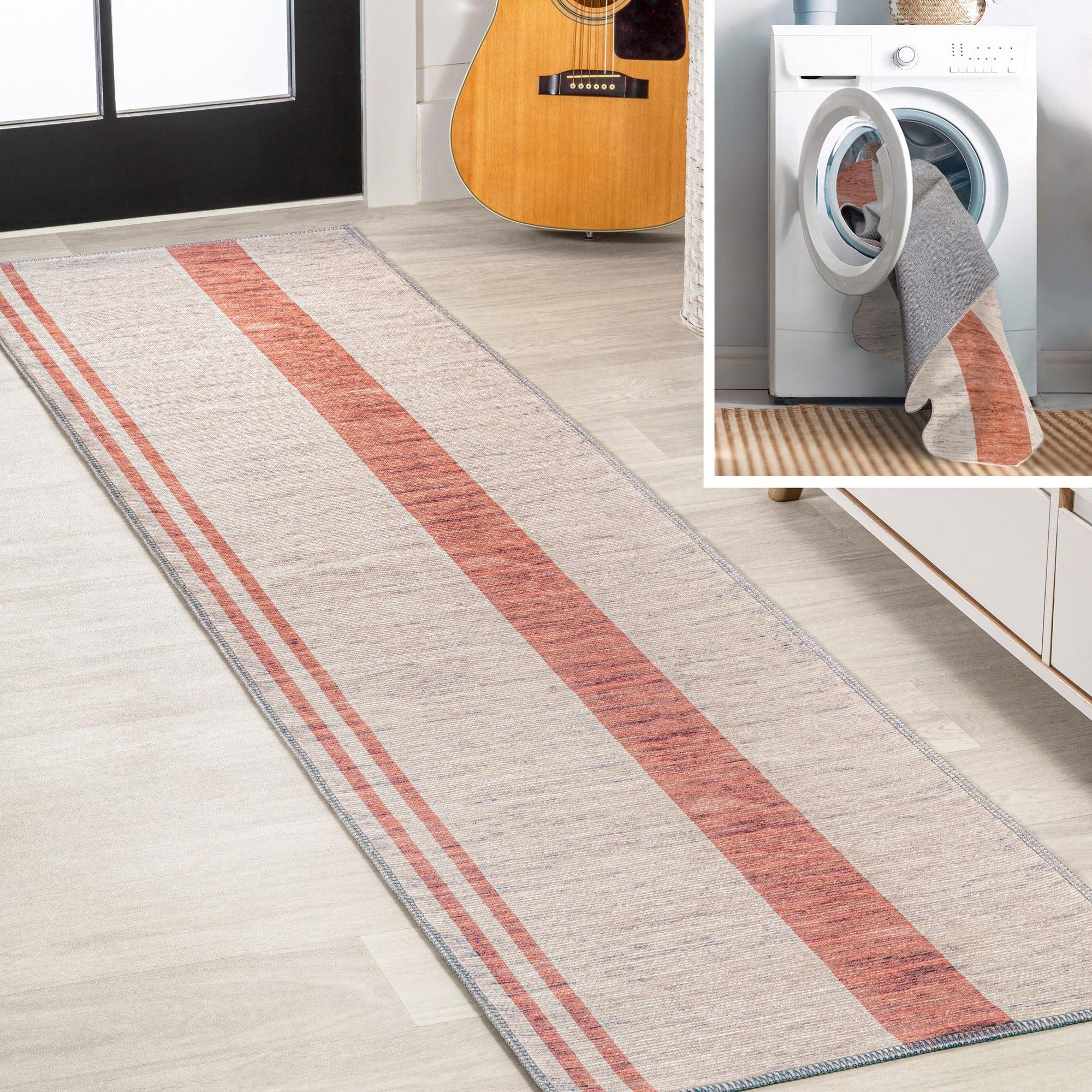 Raita Modern Distressed Stripe Machine-Washable Area Rug - JONATHAN Y