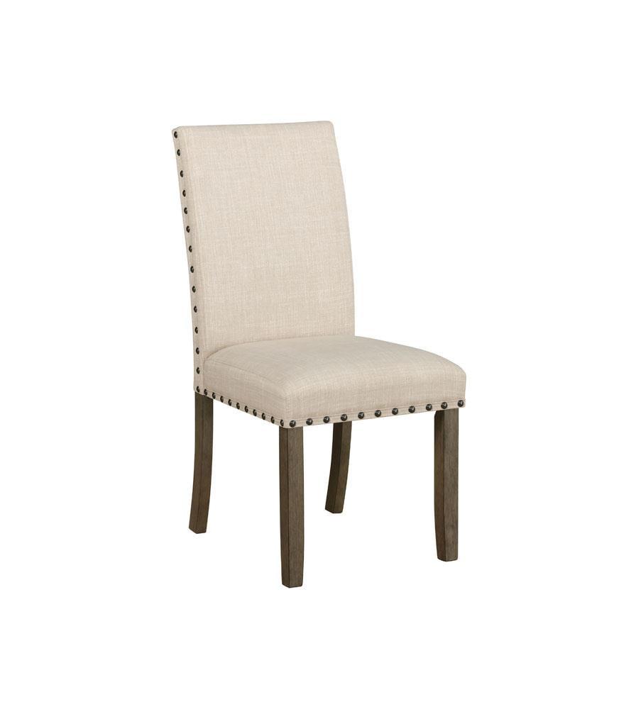 Elegant Beige Upholstered Parsons Side Chair in Rustic Brown Wood
