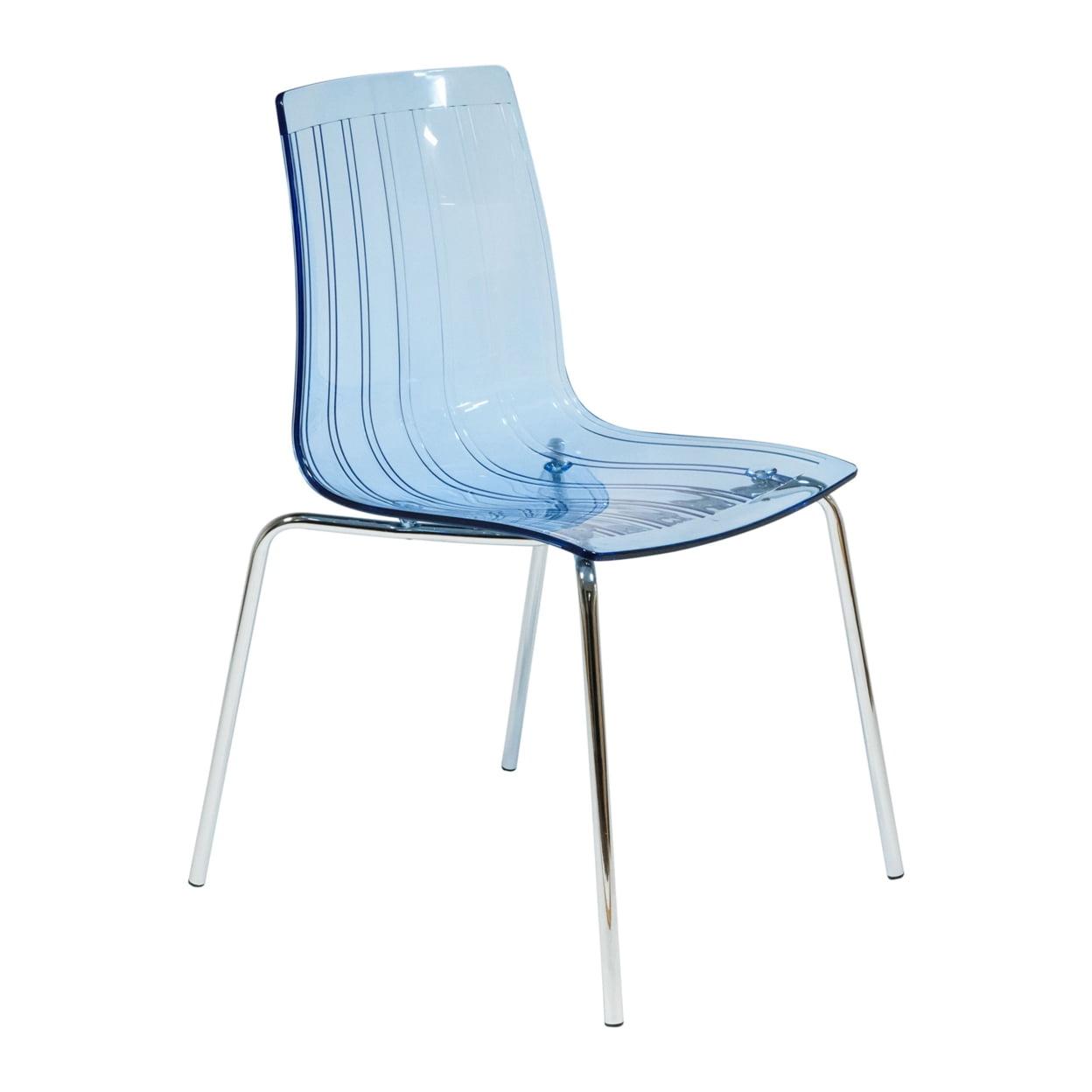 LeisureMod Ralph Transparent Blue Plastic Dining Chair with Chrome Legs