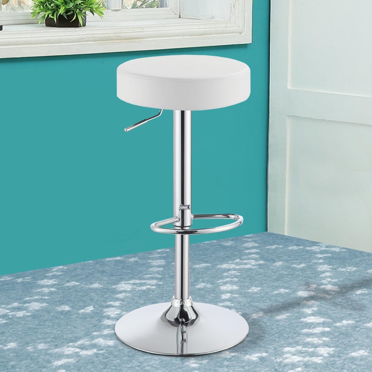 White Adjustable Swivel Bar Stool with Metal Base