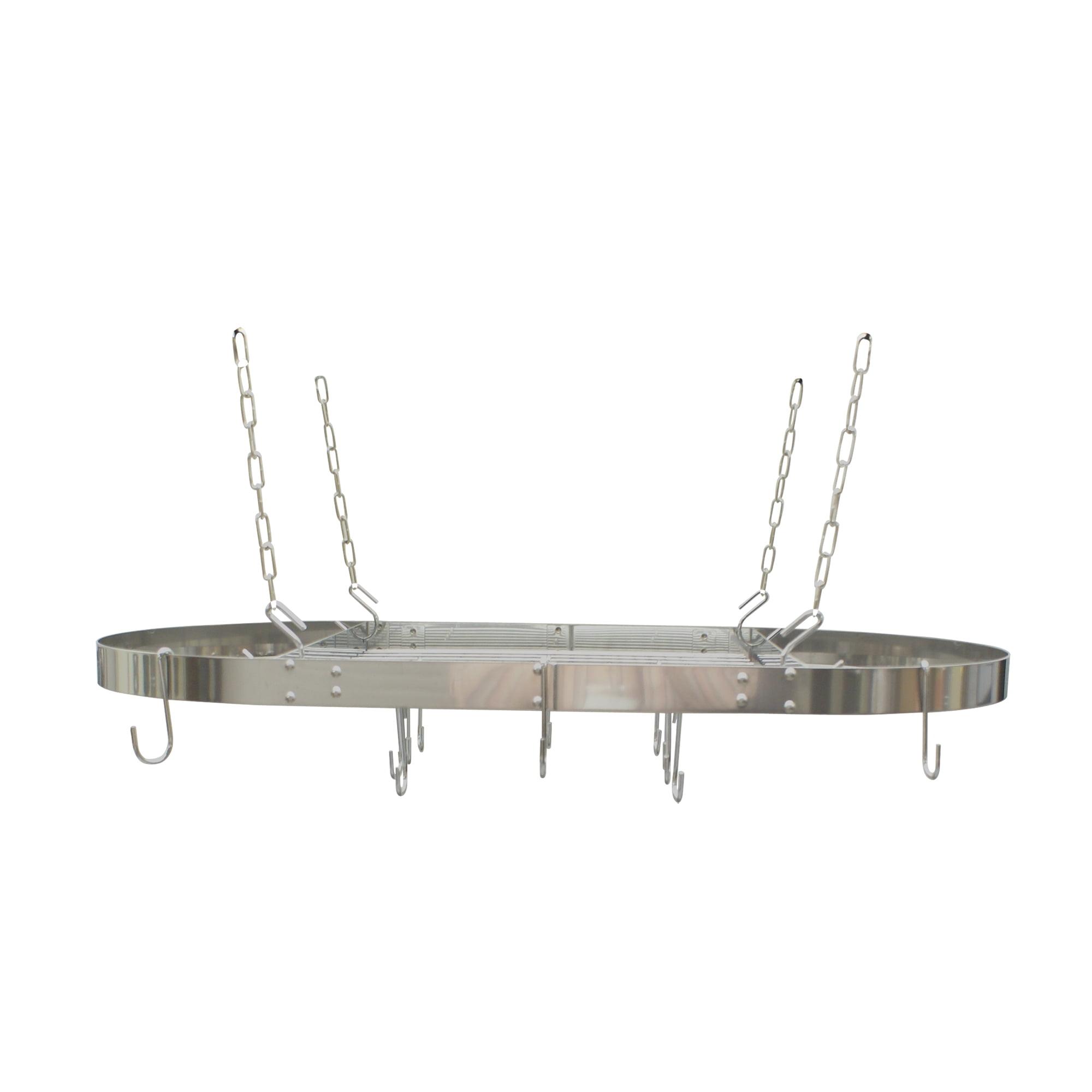 Stainless Steel Oval Ceiling Pot Rack with Hooks