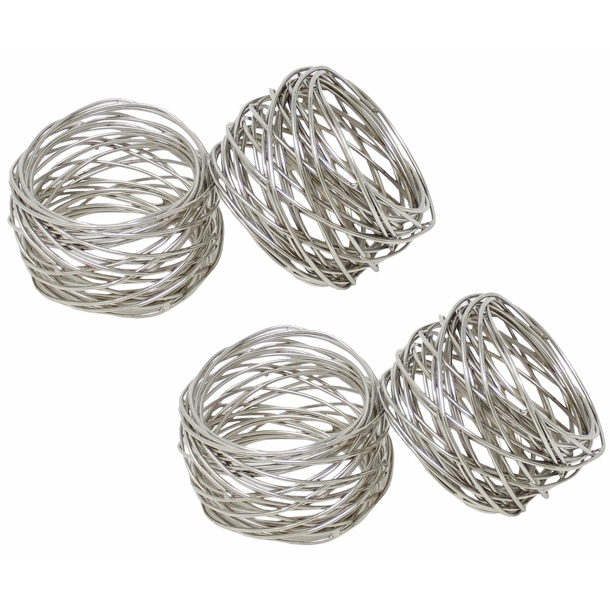 Saro Lifestyle Table Napkin Rings With Metal Twine Design, Silver, (Set of 4 pcs)