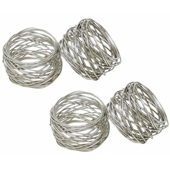 Saro Lifestyle Table Napkin Rings With Metal Twine Design, Silver, (Set of 4 pcs)