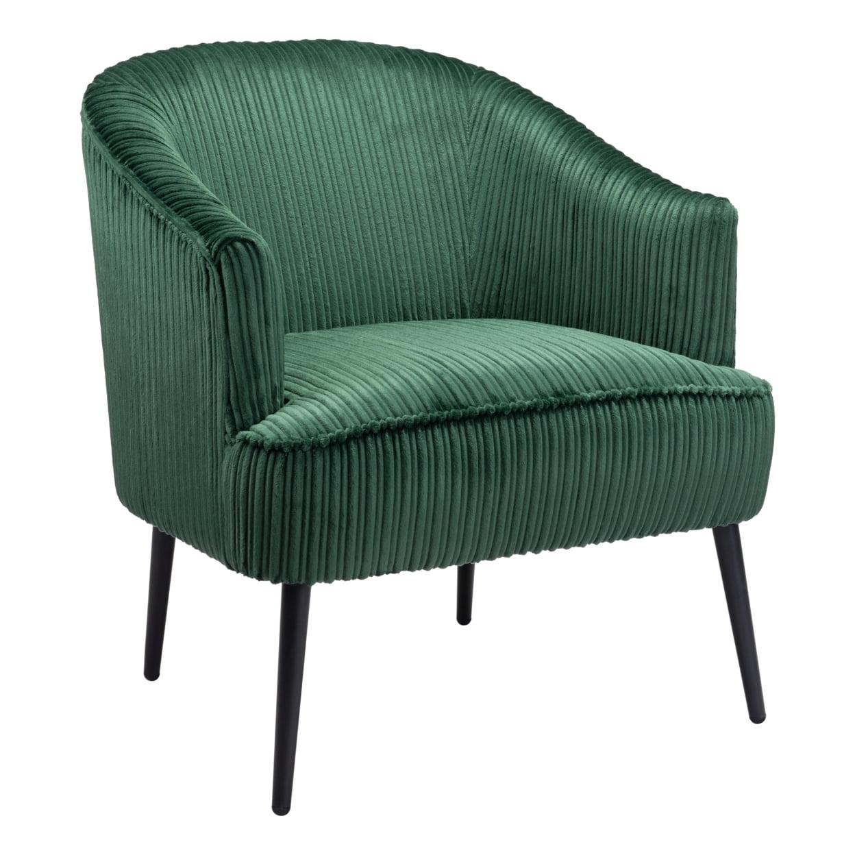 Sustainably Sourced Green Velvet Barrel Accent Chair with Metal Base