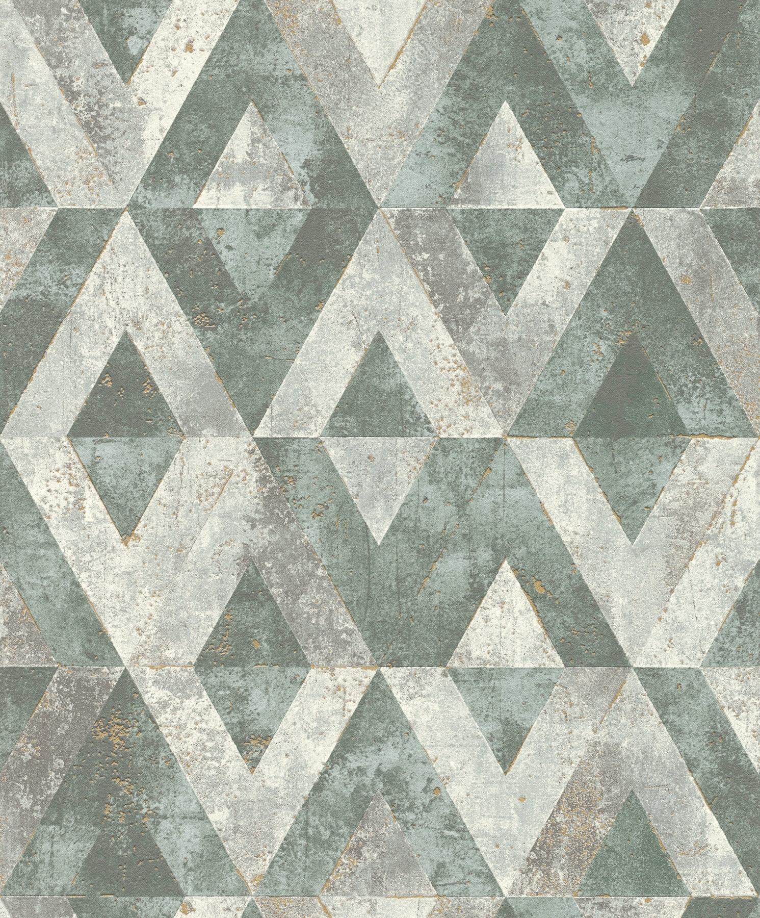 Shikhar Teal and Silver Geometric Vinyl Wallpaper, 20.5" x 33'