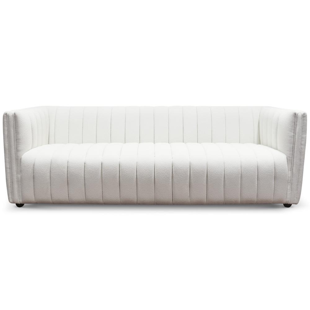 Cream Boucle Tufted Tight Back Sofa with Solid Wood Frame