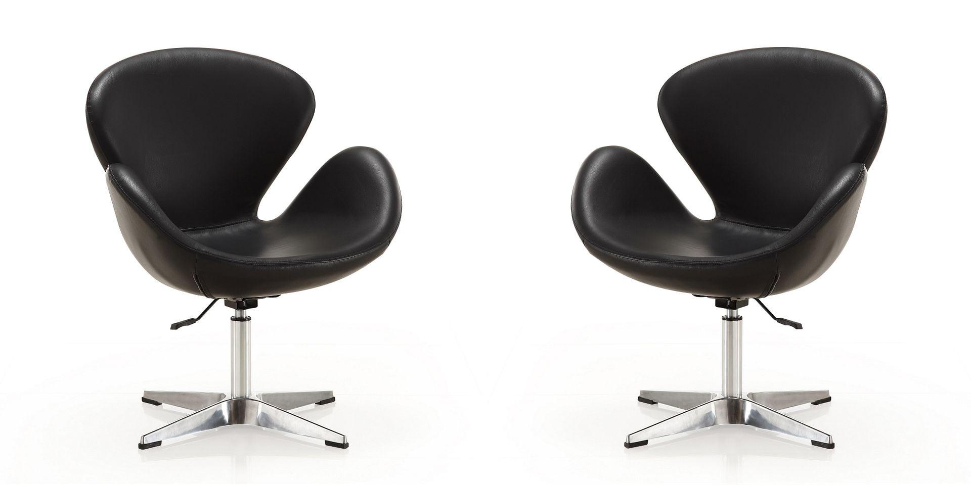 Set of 2 Raspberry Faux Leather Adjustable Swivel Chairs Black - Manhattan Comfort: Retro Chic, Steel Cross Legs