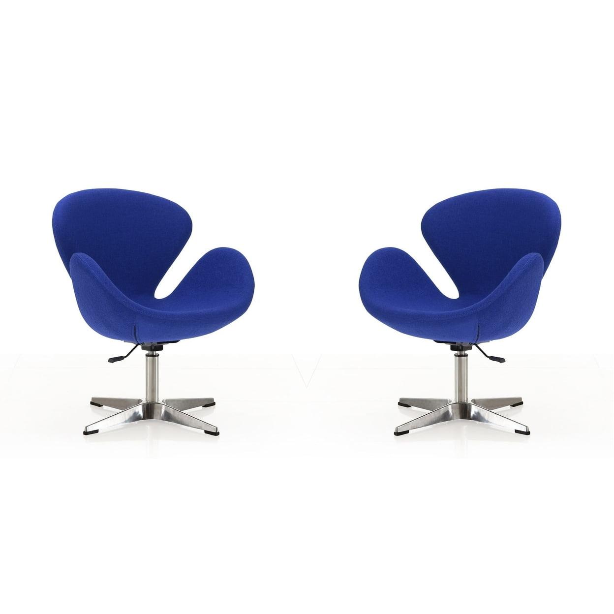 Retro Chic Blue Wool and Polished Chrome Swivel Chair Set