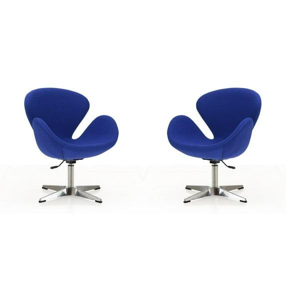 Set of 2 Raspberry Faux Leather Adjustable Swivel Chairs Blue - Manhattan Comfort: Retro Chic, Steel Cross Legs