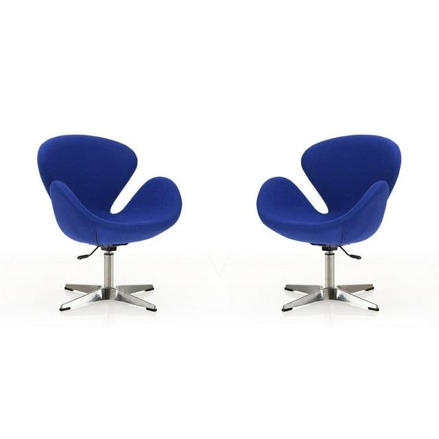 Set of 2 Raspberry Faux Leather Adjustable Swivel Chairs Blue - Manhattan Comfort: Retro Chic, Steel Cross Legs