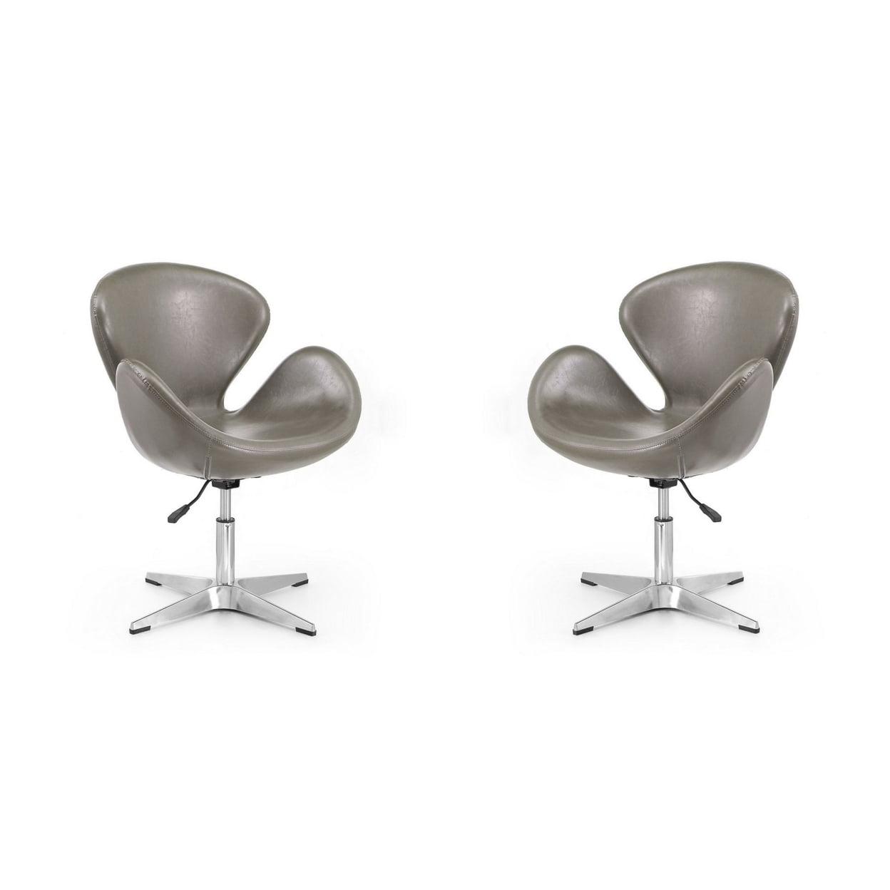 Set of 2 Raspberry Faux Leather Adjustable Swivel Chairs - Manhattan Comfort