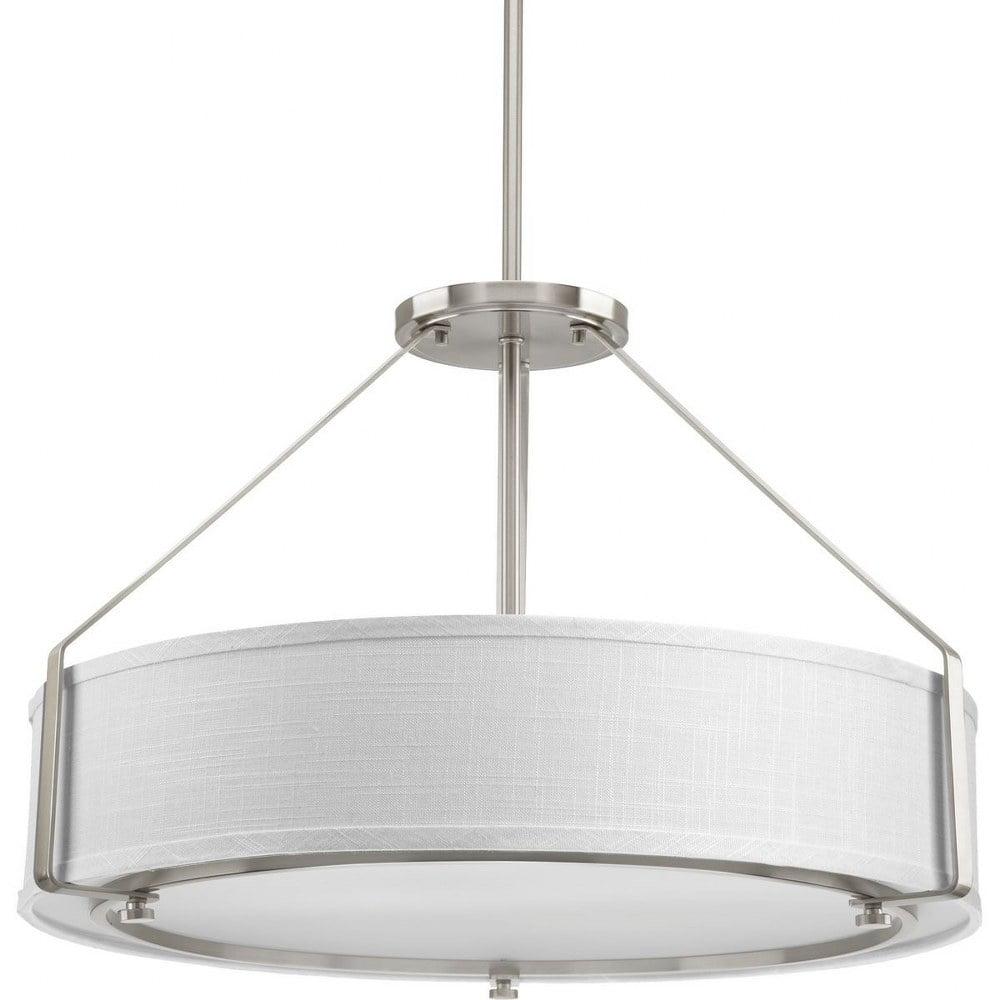 Modern Brushed Nickel 24" Pendant with White Linen Drum Shade
