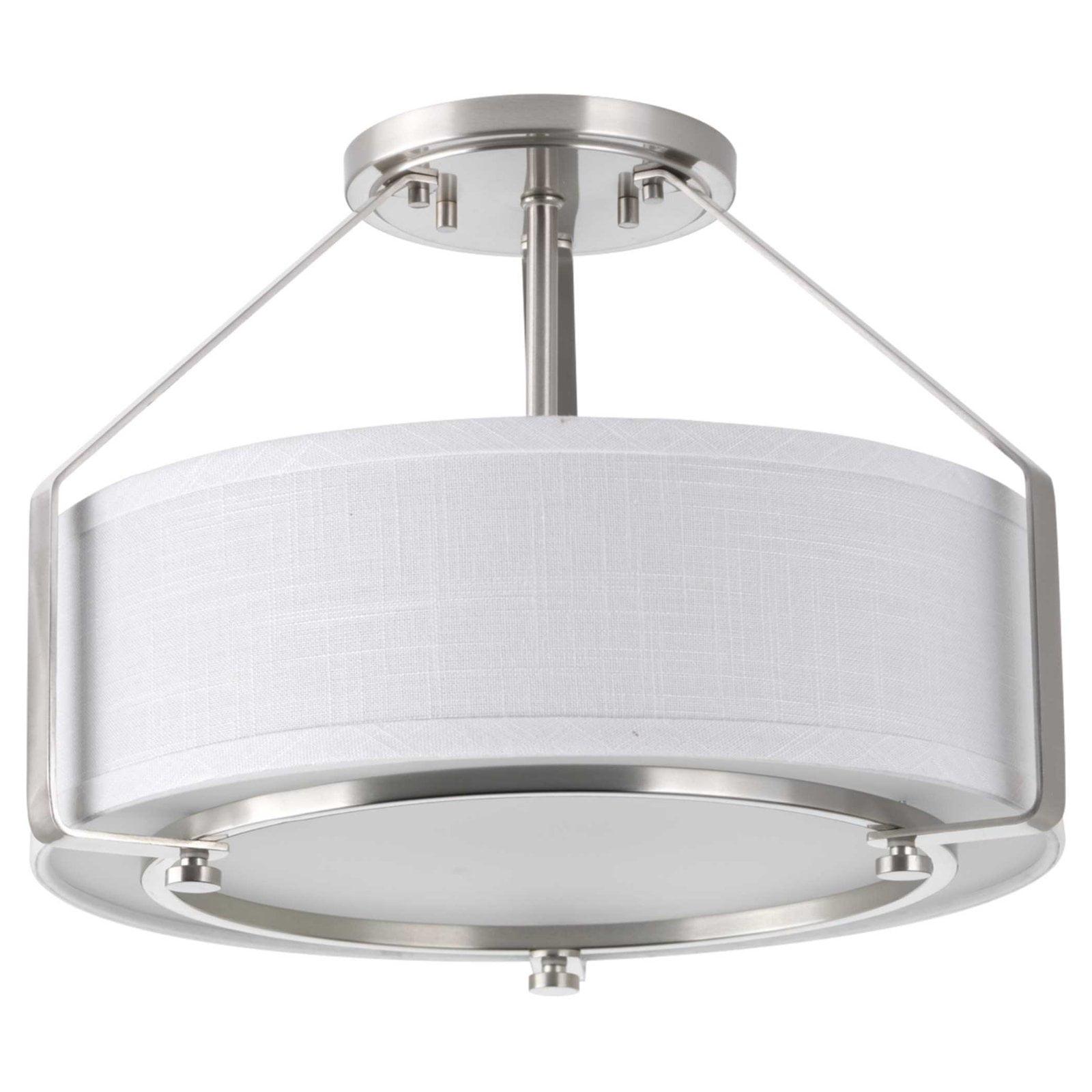 Brushed Nickel Drum Semi-Flush Mount Light with Glass Shade