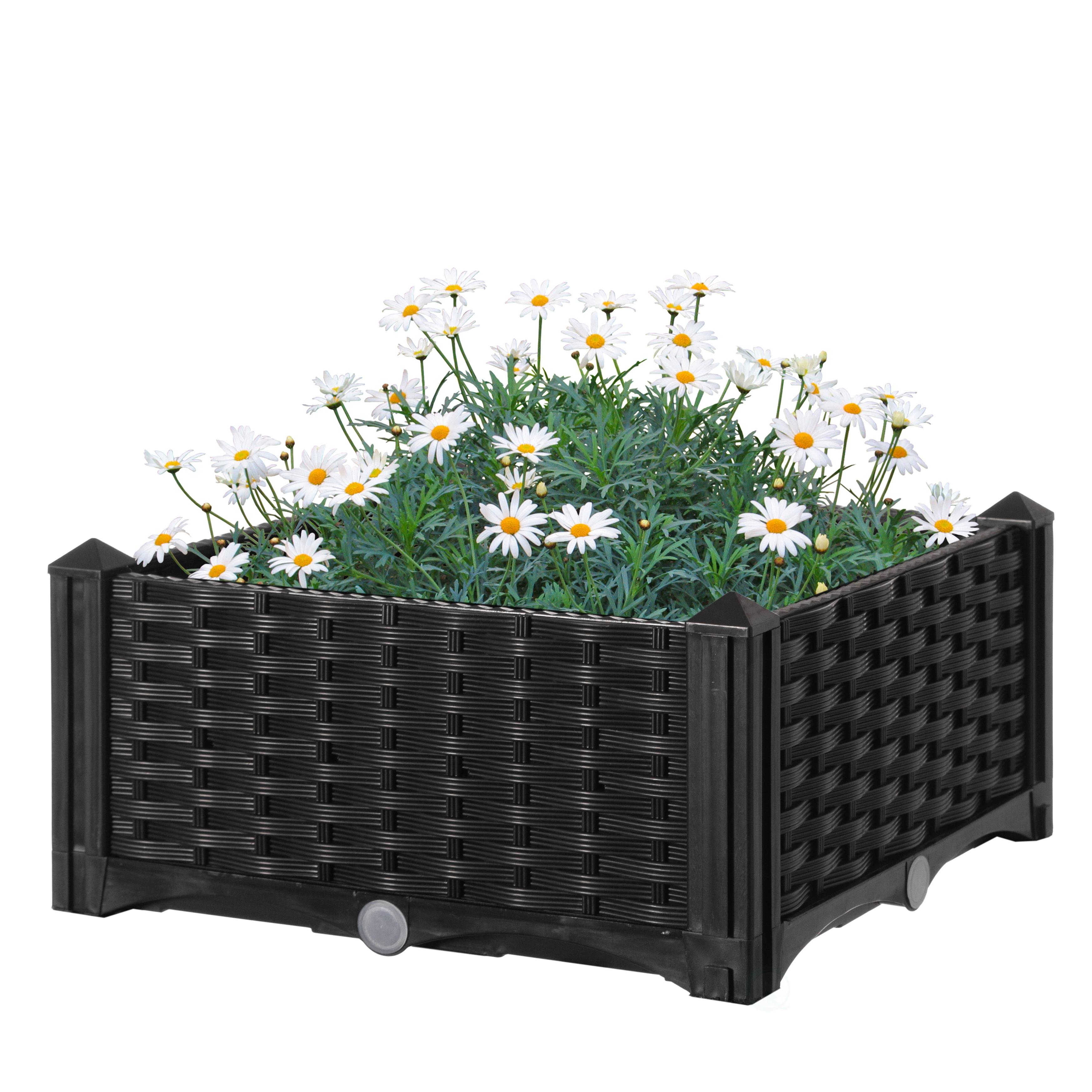 Black Rattan Raised Garden Bed Planter Box