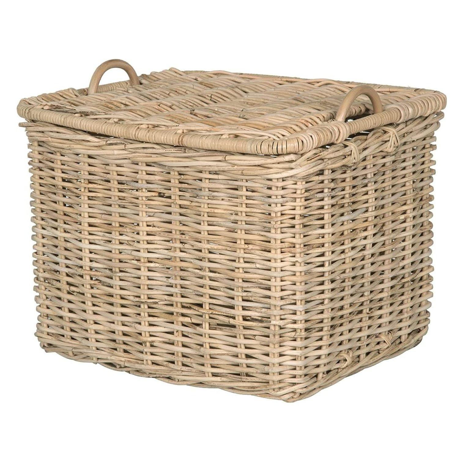 Large Natural Rattan Rectangular Storage Basket with Lid