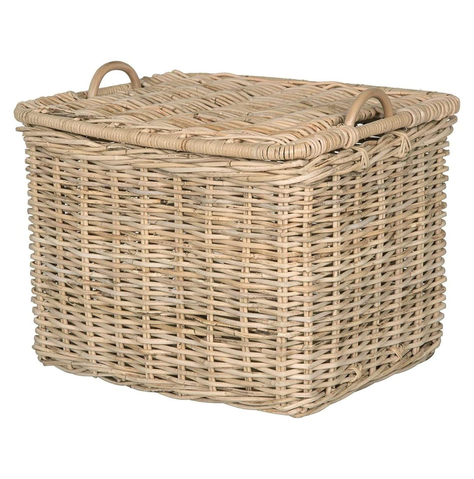 Large Natural Rattan Rectangular Storage Basket with Lid