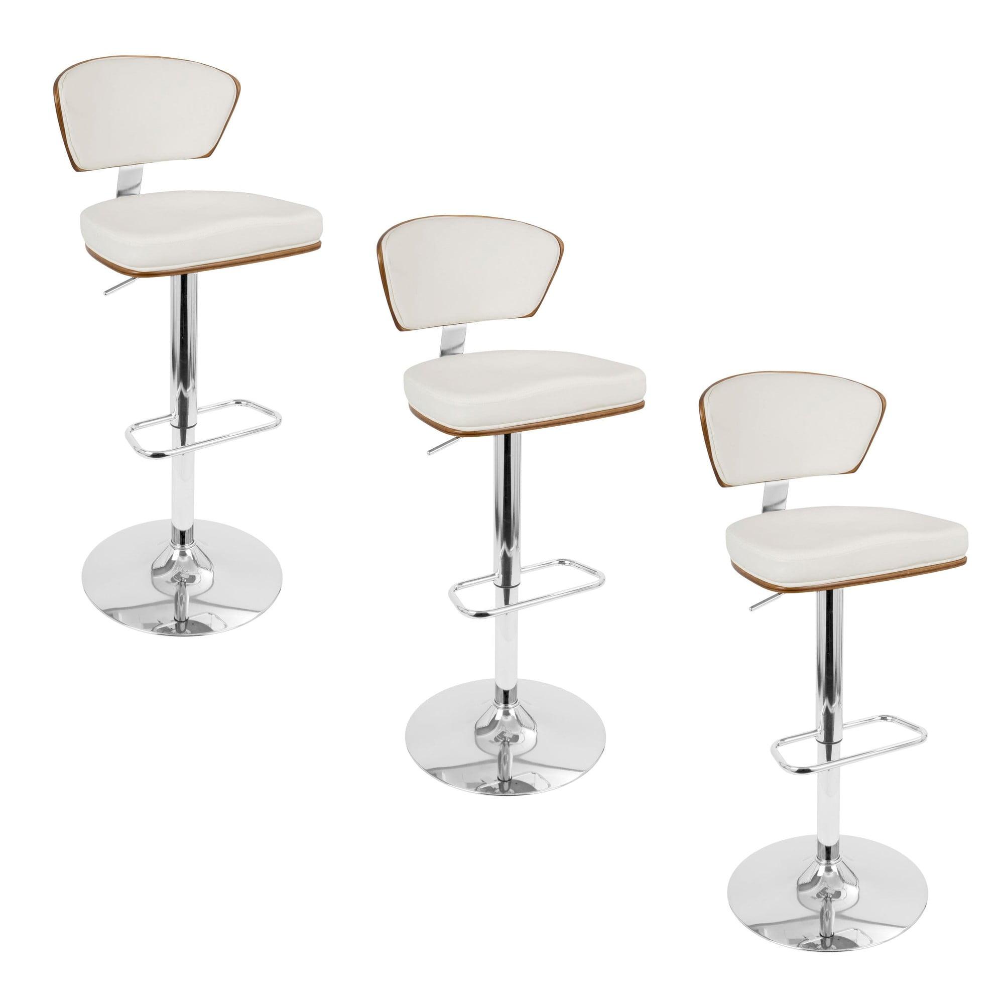 Ravinia Adjustable White Faux Leather Swivel Barstools, Set of 3