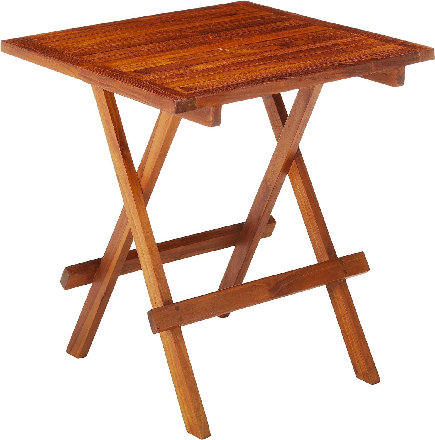 Ravinia 19.5" Square Oiled Teak Wood Folding Side Table