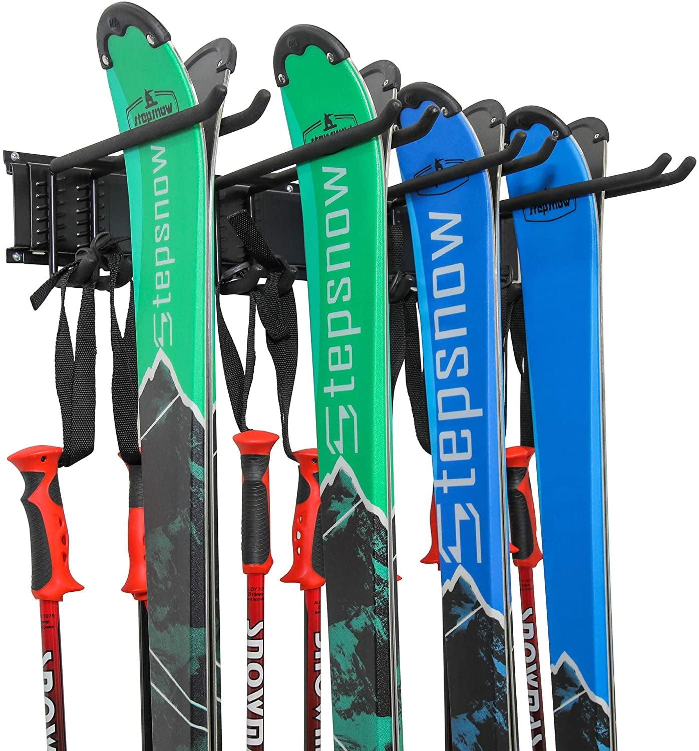 RaxGo Ski Rack, Ski Wall Mount Holds 4 Pairs of Skis & Skiing Poles or Snowboard, for Home & Garage