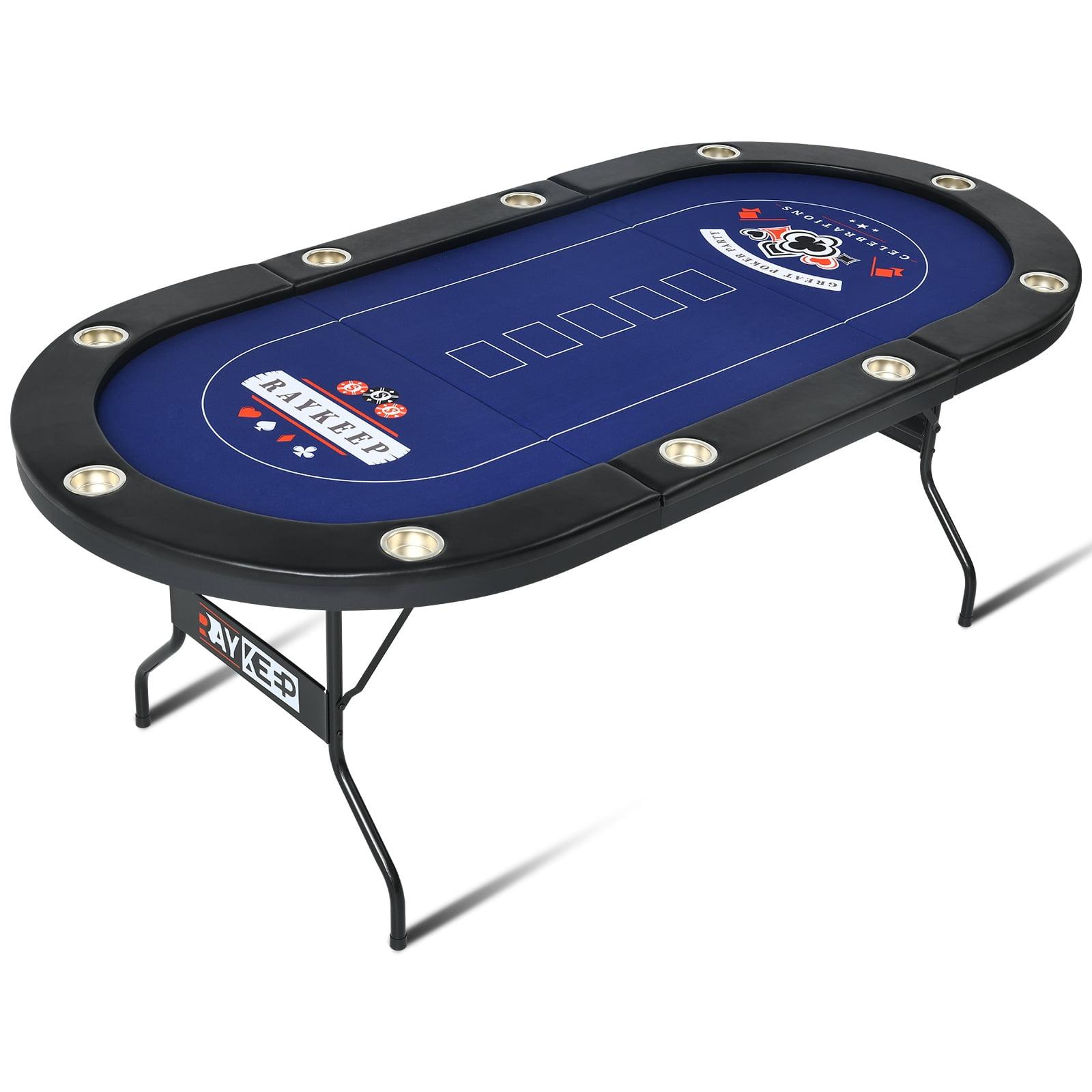 RayChee Poker Table 84'' 10-Player Foldable Poker Table, Portable Casino Leisure Texas Holdem Table with Padded Rails and Cup Holders