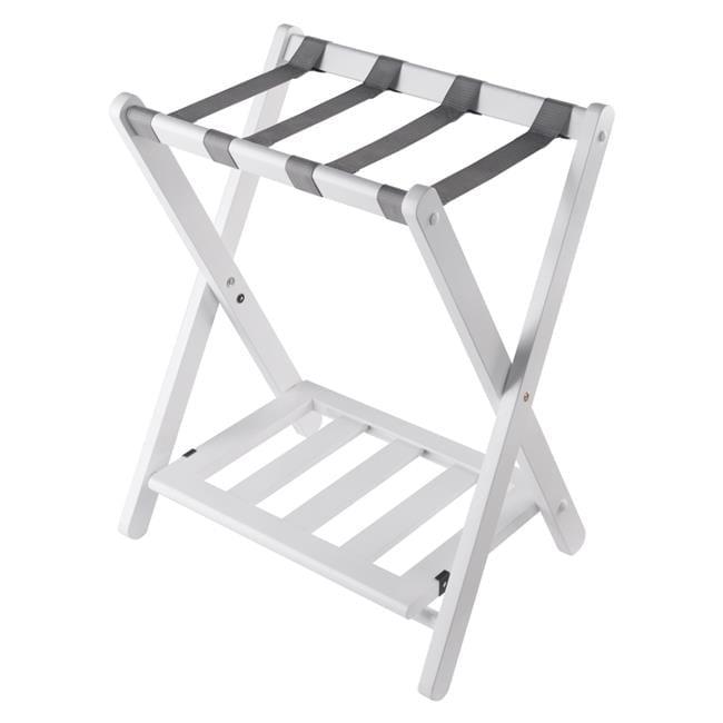 White Folding Wood Luggage Rack with Shelf