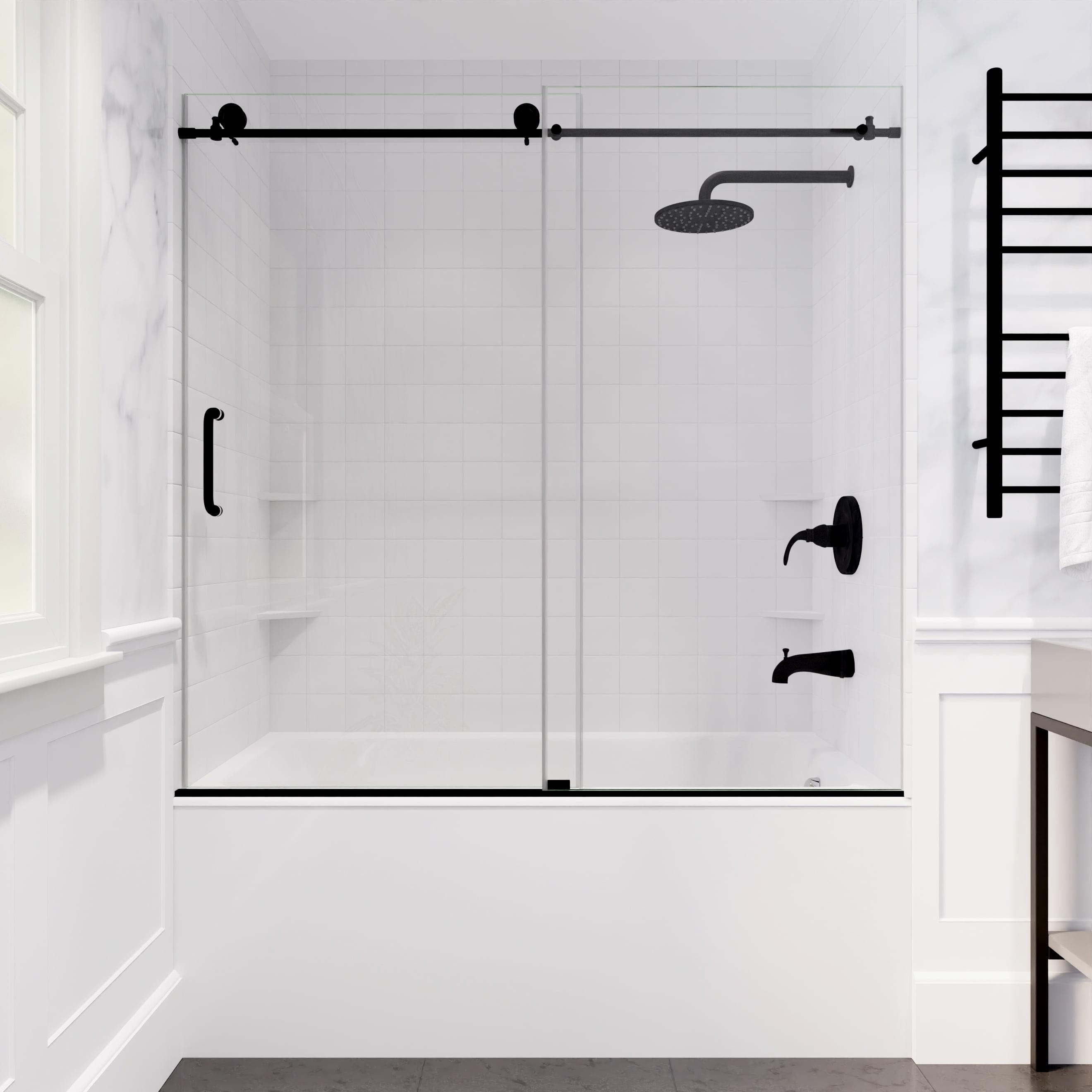 Raymore Matte Black Frameless Sliding Tub Door with Tsunami Guard