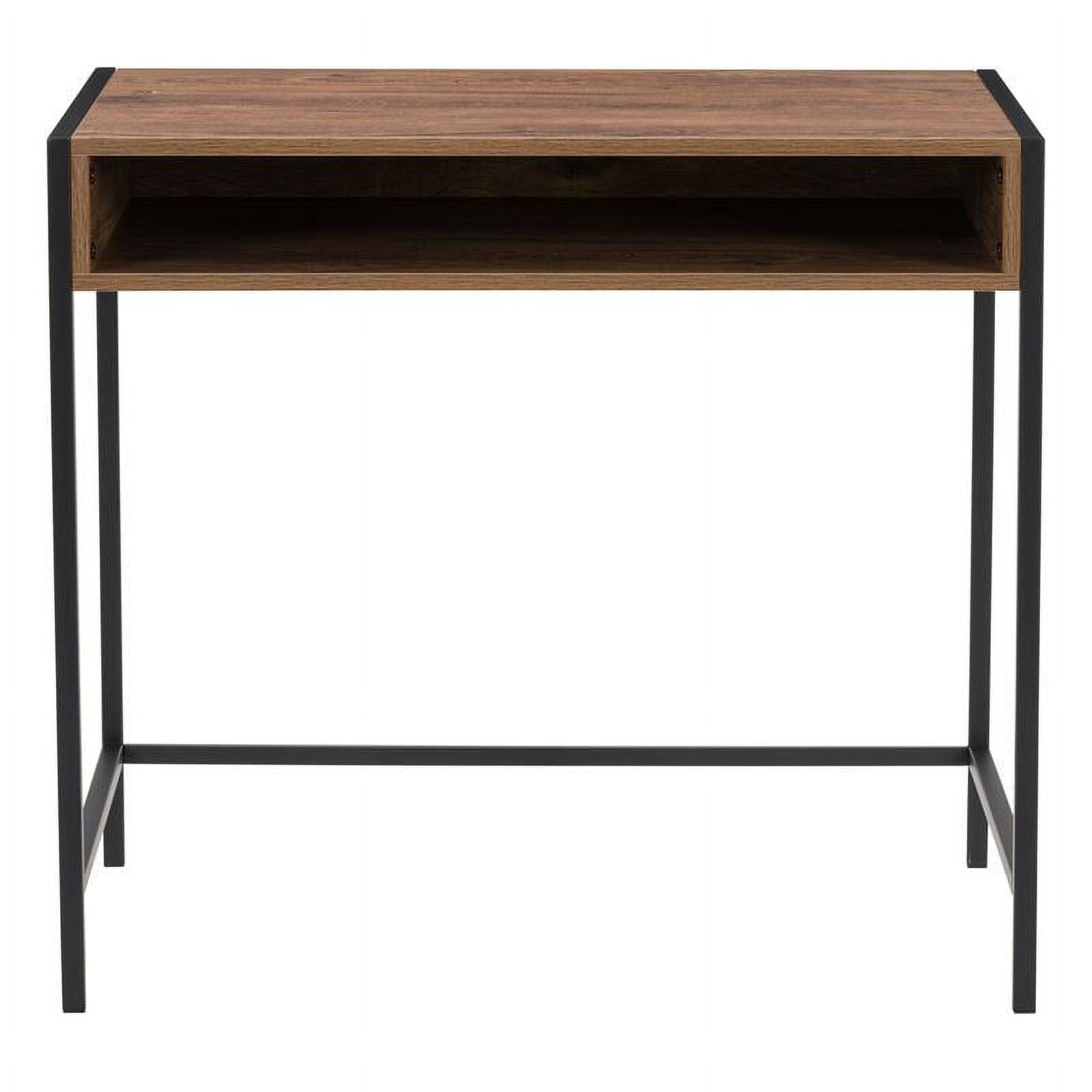 CorLiving Auston Wood Grain Desk Brown: 34" Modern Laminated Office, Open Storage Shelf