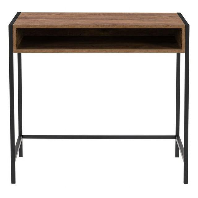 CorLiving Auston Wood Grain Desk Brown: 34" Modern Laminated Office, Open Storage Shelf