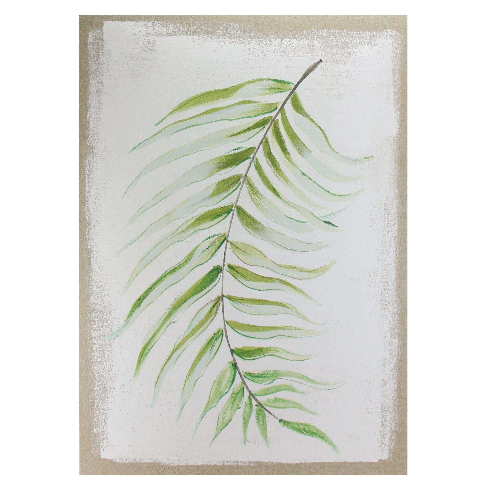 Raz Imports 28" x 20" Green and Ivory Fern Fronds Unframed Linen Canvas Wall Art