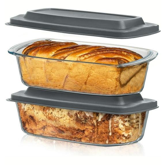 Razab 1800ml Large Glass Loaf Pans with Lids (Set of 2) 10 x 5in Bread Baking Pans, Bpa Free with Easy-Grip Handles