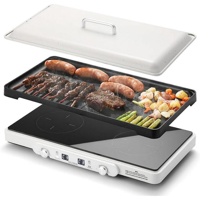 Razorri Electric Induction Cooktop, Removable Cast Iron Griddle Pan Non-Stick, 1800W Double Burner