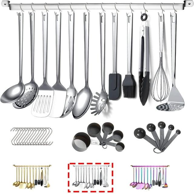 ReaNea Cooking Utensils Set Stainless Steel 37 Pieces Kitchen Utensils Set Kitchen Tool Gadgets with Hooks for Hanging
