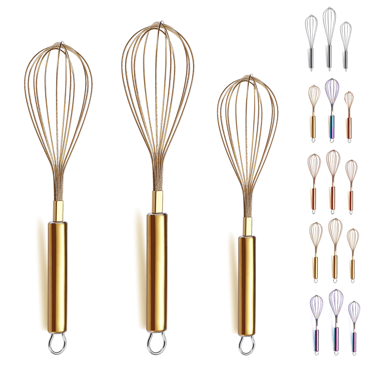 Gold Stainless Steel Balloon Whisk Set of 3