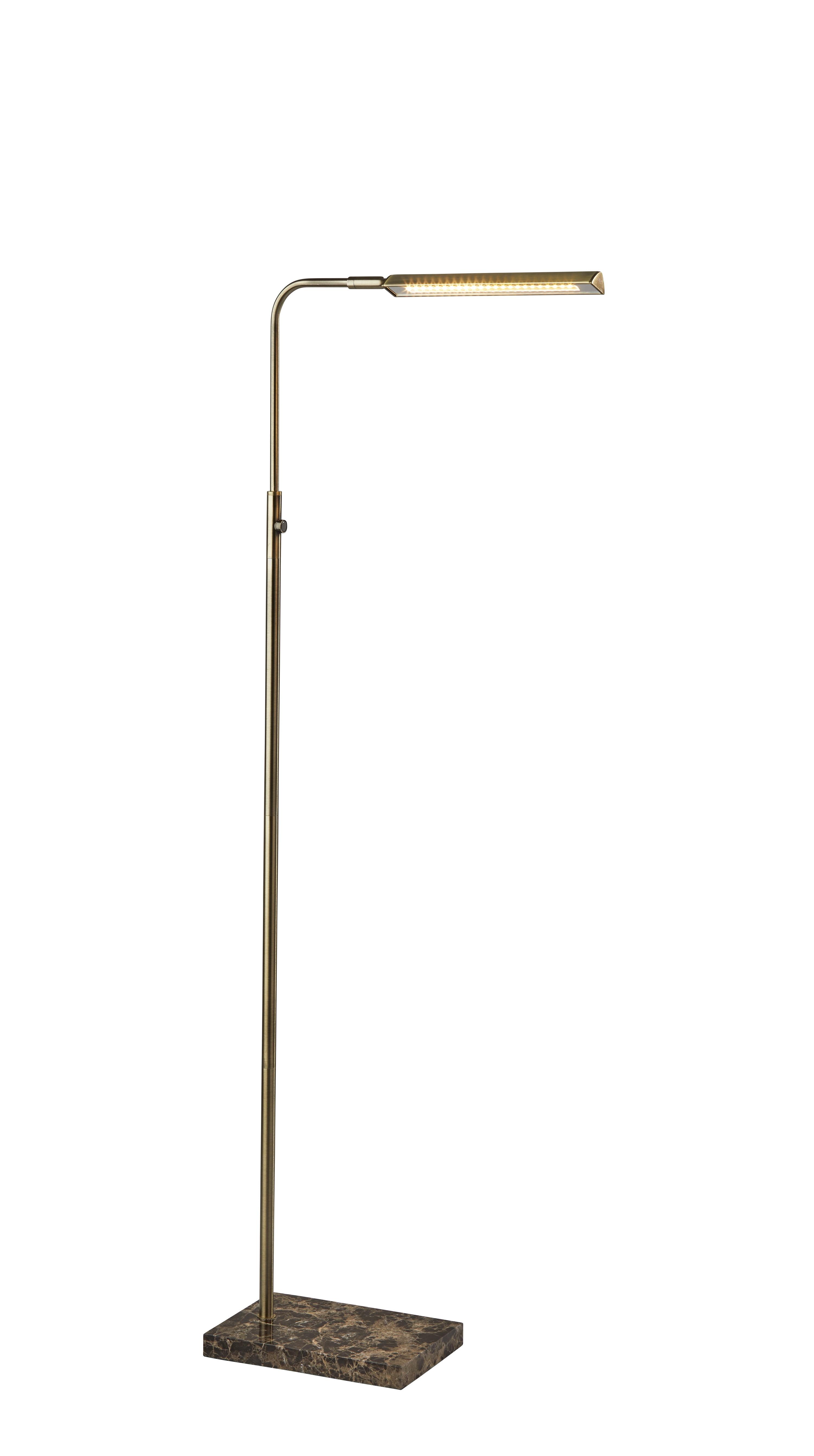 Mid-Century Adjustable Brass & Marble LED Floor Lamp