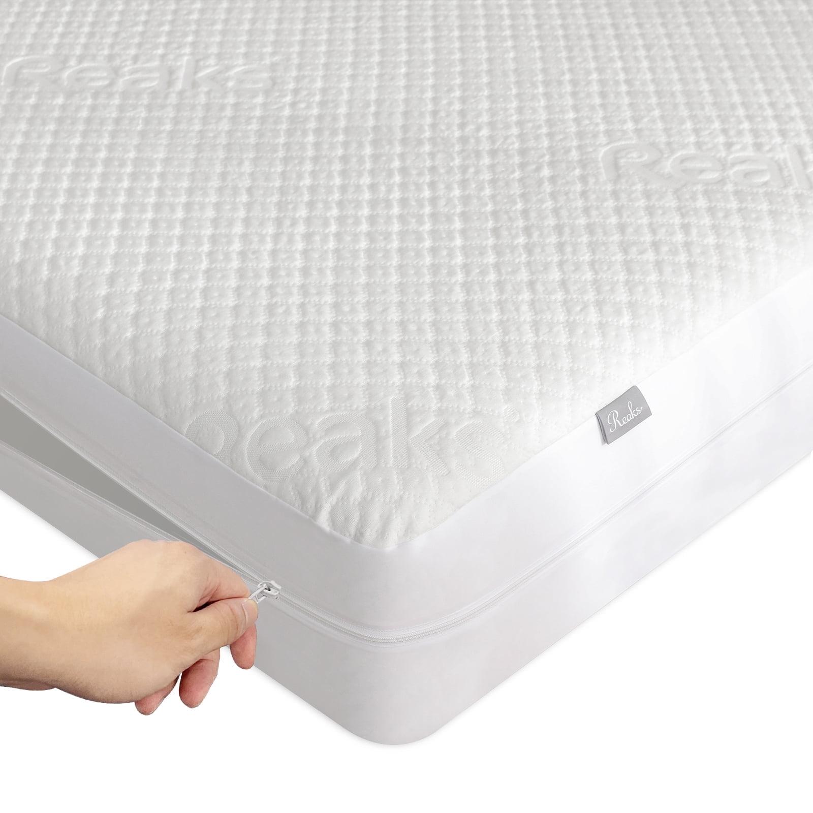 Reaks Queen Size Waterproof Bamboo Mattress Protector with Zipper -Cooling Breathable Noiseless Mattress Cover - Top Removable Mattress Encasement 10-12" Deep